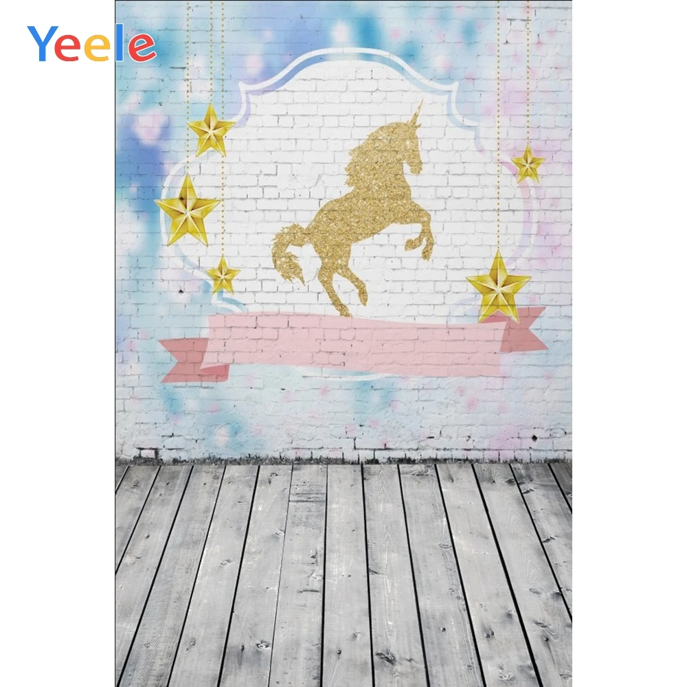 

Yeele Unicorn Birthday Bricks Photocall Retro Real Photography Backdrops Personalized Photographic Backgrounds For Photo Studio