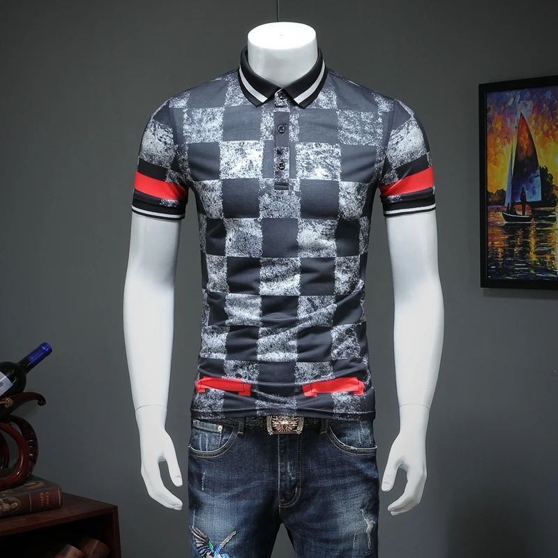 

2019 summer men lapel grid POLO short-sleeved shirt printing qiantang qt2009 article number T324 P75