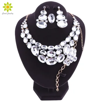 

Beautiful Indian Jewellery Bridal Jewelry Set Gold Color Rhinestone Party Wedding Prom Necklace Earring Set Gift For Women