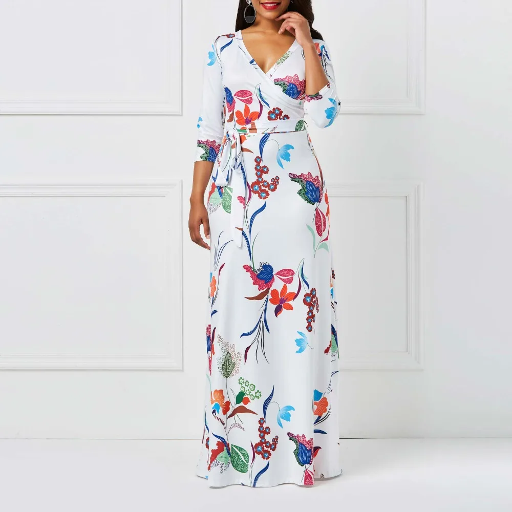 

2018 Autumn Flower Girls Long Dress Bohemia White Floral Print Lace-Up Travel Casual Boho Beach Party Maxi Girl Dresses Vestidos