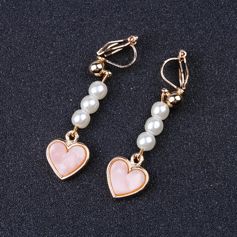 

Korean imitation pearl earring women earrings clip clip earings earrings pink heart gift idea