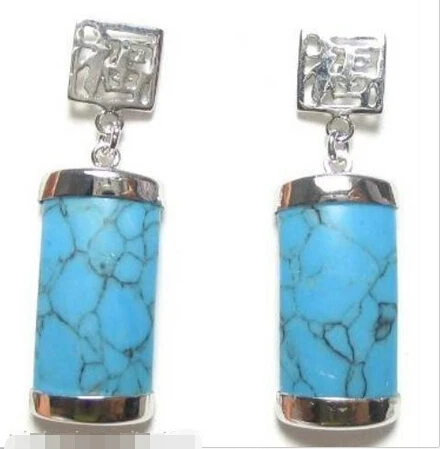 

Vintage Natural Blue Sterling Silver Fortune Lucky Earrings 18K GP style Fine jewe Noble Natural jade FREE SHIPPING