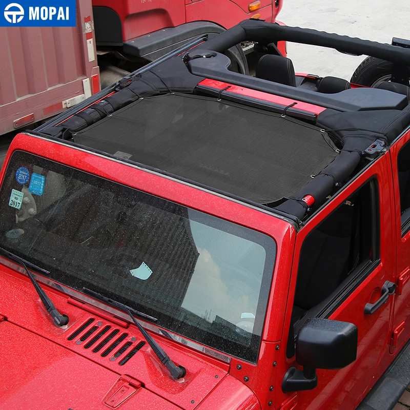  MOPAI 2/4 Door Car Roof Mesh Bikini Top Sunshade Cover UV Sun Shade Mesh for Jeep Wrangler JK 2007-