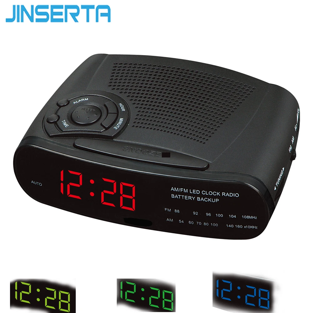 

JINSERTA AM/FM Radio with Buzzer Snooze Sleep Function Desk Radio Compact Digital LED Time Display Alarm Clock EU Plug
