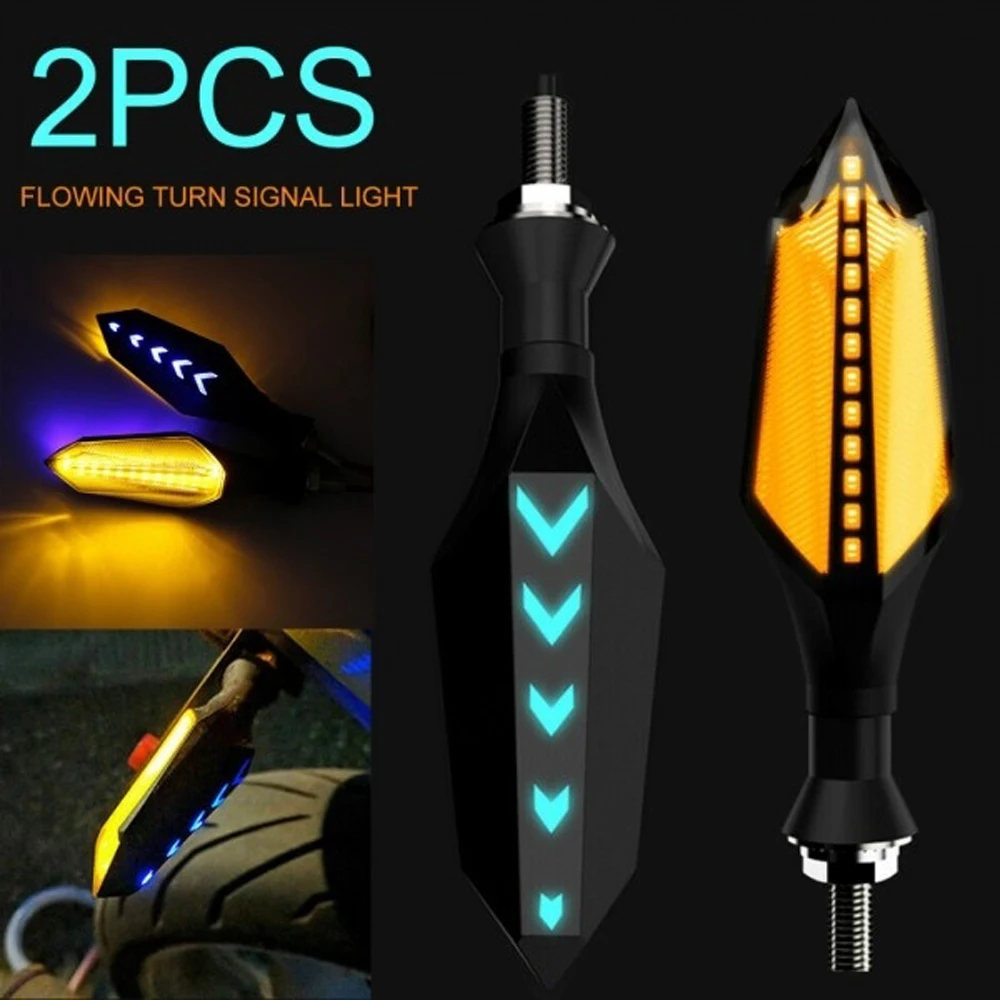 Clearance 2pcs LED Motorbike Direction Lights Blue With Amber Flowing Motorcycle Turn Signal Light Motor Indicator Lamps For Night Cycling 2