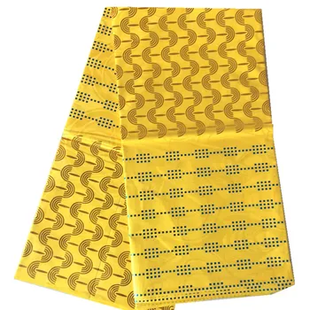 

African style damask shadda golden bazin guinea brocade fabric in yellow color for garment