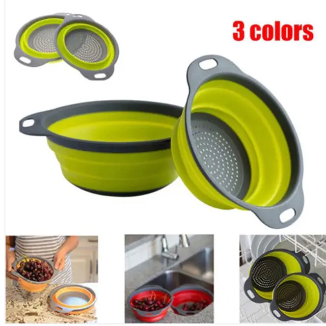 Silicone Collapsible Colander Fruit Vegetable Food Strainers with Extendable Handles, Space