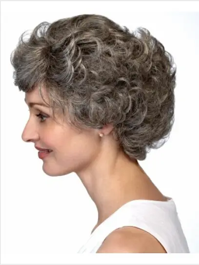 Gray Curly Short Wig With Bangs Fashion Heat Resistant