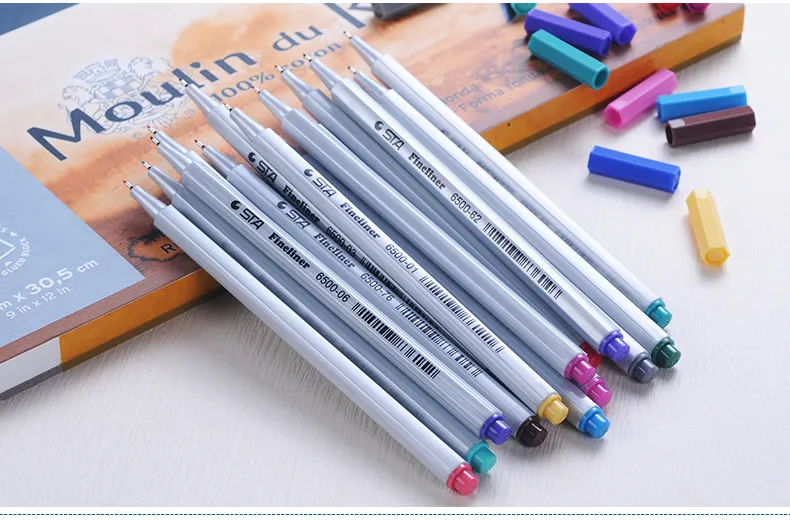 STA 26 Ассорти Цвета Fineliner Pen Set 0,4 мм микрон Наконечник иглы Цветной Pigma чернилами для студентов поставок