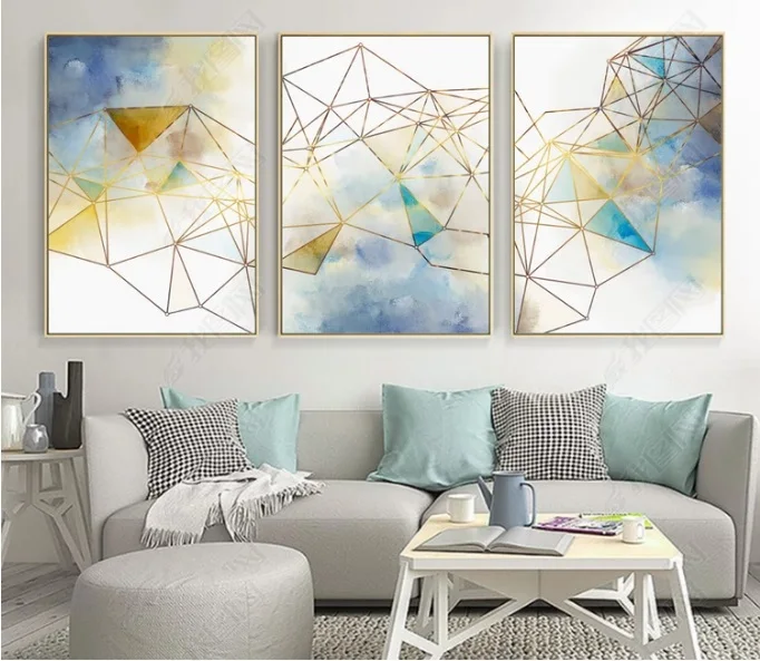 Simple Abstract Color Geometric Lines Decorative Paintings Modular Picture Wall Art Canvas Painting for Living Room No Framed | Дом и сад