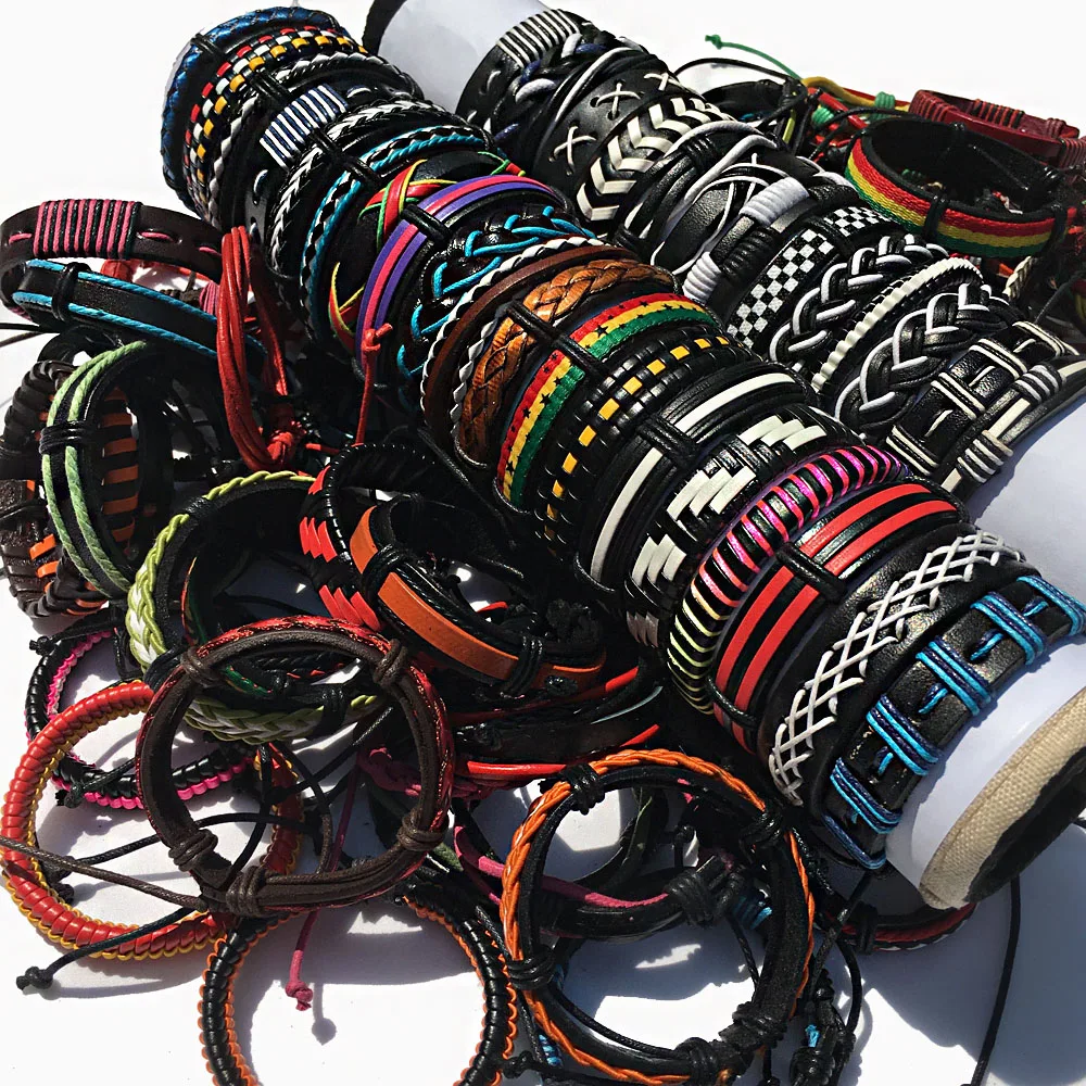 ZotatBele 10 шт./лот ручной работы мужские женские многоцветные серферные кожаные браслеты-манжеты ювелирные изделия(отправить случайный 10 шт браслеты) MX2