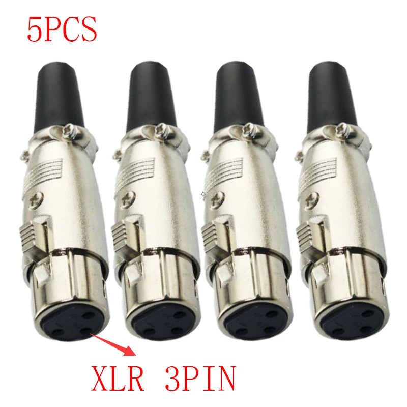 5PCS 3Pins XLR Connector Female MIC Jack Plug Audio Microphone Cable