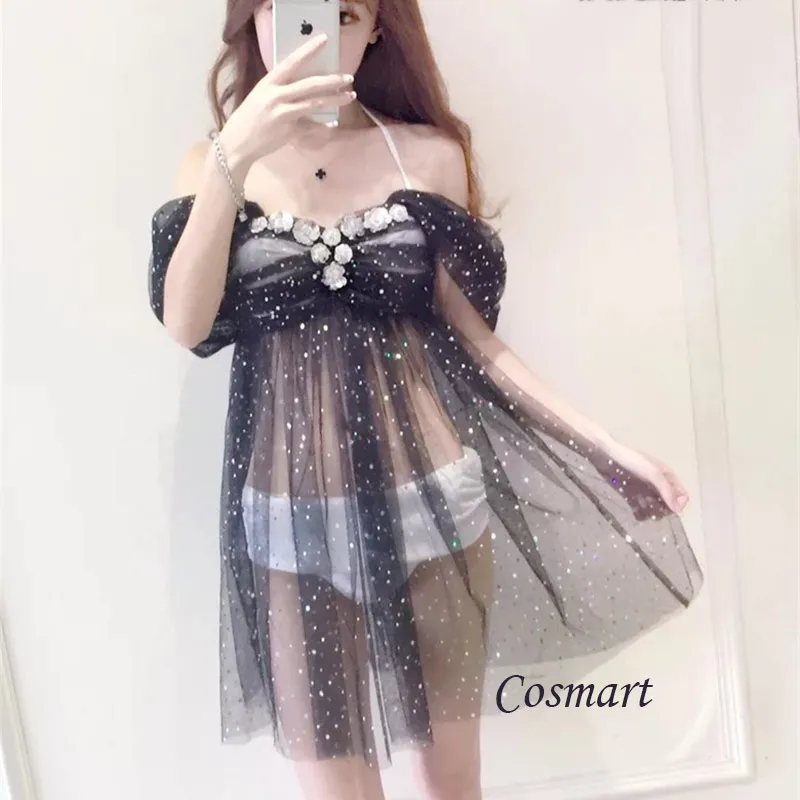 

[STOCK] NEW Beach Fairy Swimsuit Mermaid Bikini swimwear Black Lace Swimsuit Summer Lolita Sweet Cloth free ship