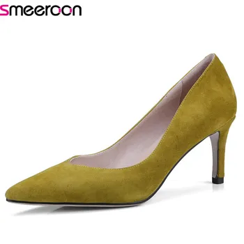 

Smeeroon 2020 new suede leather pumps women shoes pointed toe summer shoes shallow elegant party wedding shoes high heels shoes
