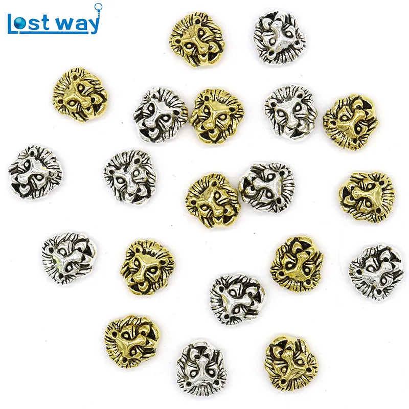 

Metal Charms Lion Head Beads Antique Sliver Plated Gold Tibetan Silver Leone Spacer Bead for Jewelry DIY Making