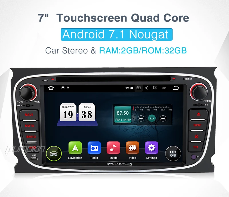 Pumpkin 2 Din 7''Android 7 1 автомобильный dvd плеер для Ford Mondeo/Focus GPS навигация 2G RAM 32G ROM