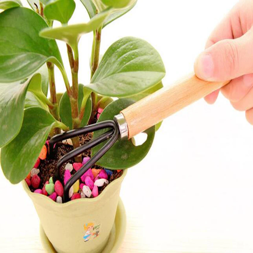 ot sale 3PC/set Mini Garden Hand Tool Kit Plant Gardening Shovel Spade Rake with Wood Handle Metal Head for Gardener 