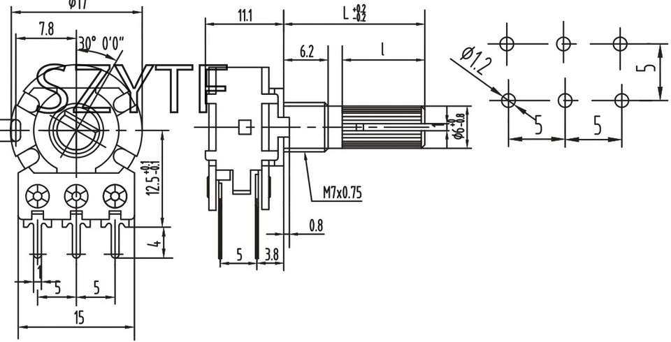10 шт./пакет WH148 сдвоенный потенциометр B1K L: 15 мм