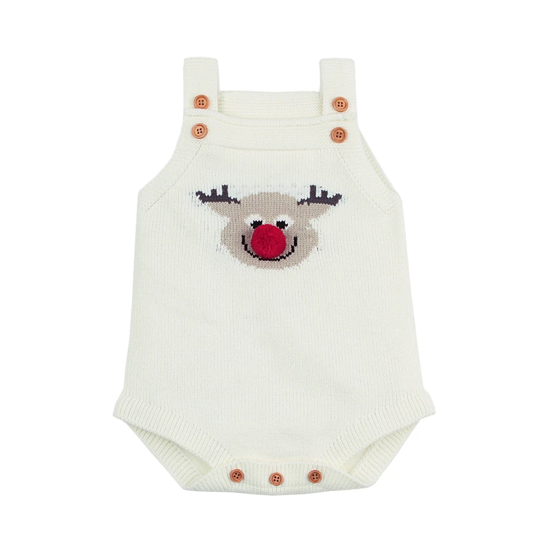 Newborn Christmas Baby Bodysuit Knitted Sleeveless Funny Cartoon Infantil Bodysuit Winter Toddler Girl Boys Onsies Jumpsuit beige-1