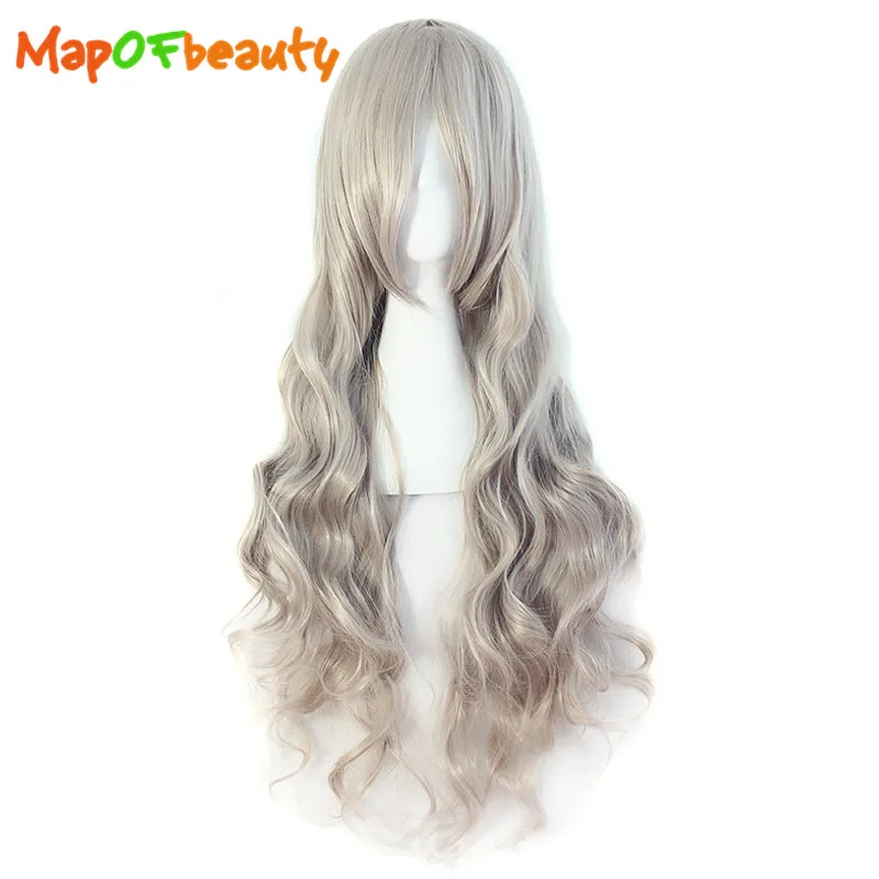 

MapofBeauty Long Wavy Harajuku Cosplay Wigs Grey 32" Natural Women's Wig Costume Party Heat Resistant Synthetic Fake Hair pieces