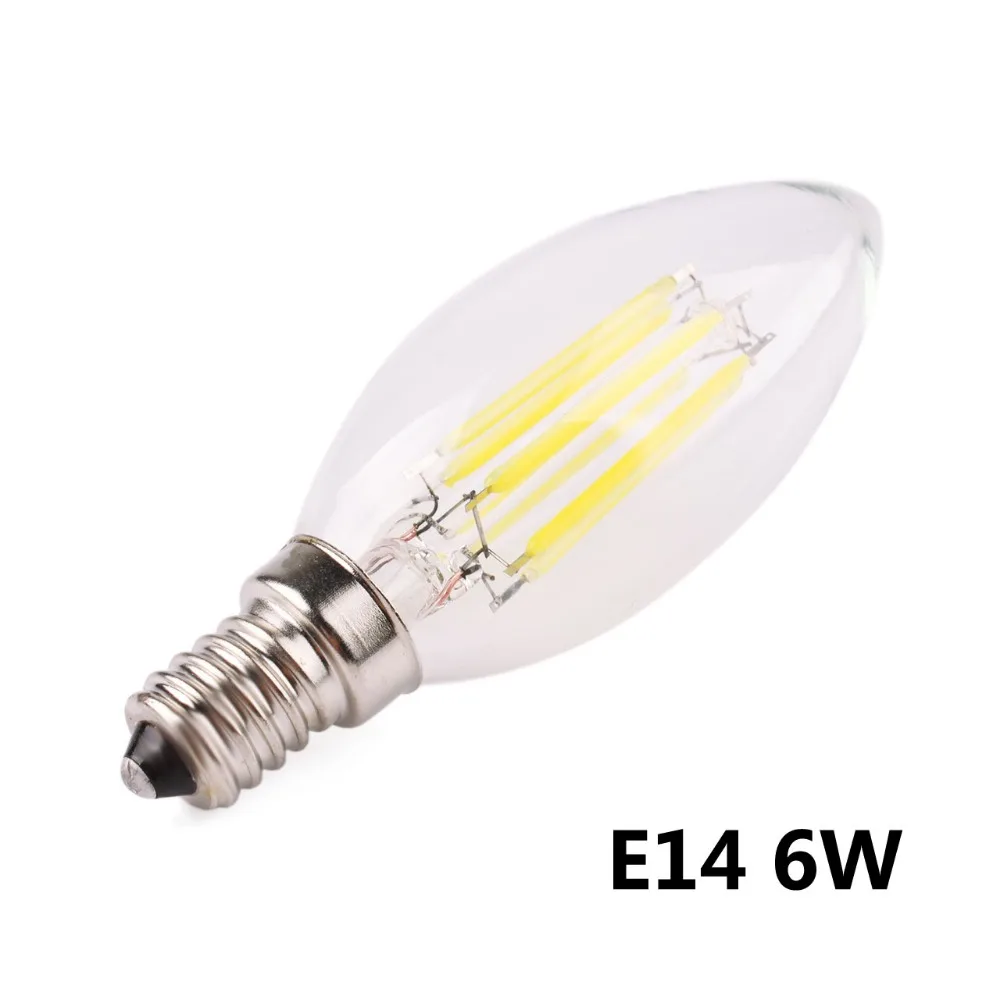 E14 220V 2W 4W 6W Dimmable LED Candle Filament Light Bulbs Lamp Tungsten White w
