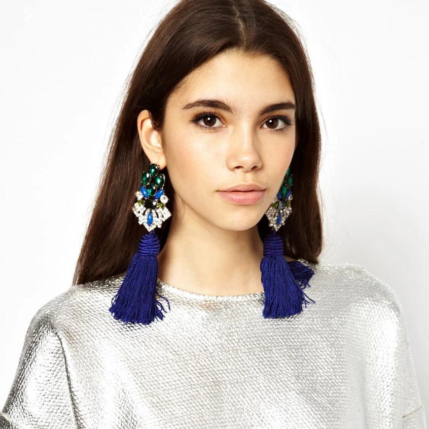 Ethnic New Women's Drop Earring Jewelry Accessories Big Crystal Tassel Earrings Fringed Earrings pendientes