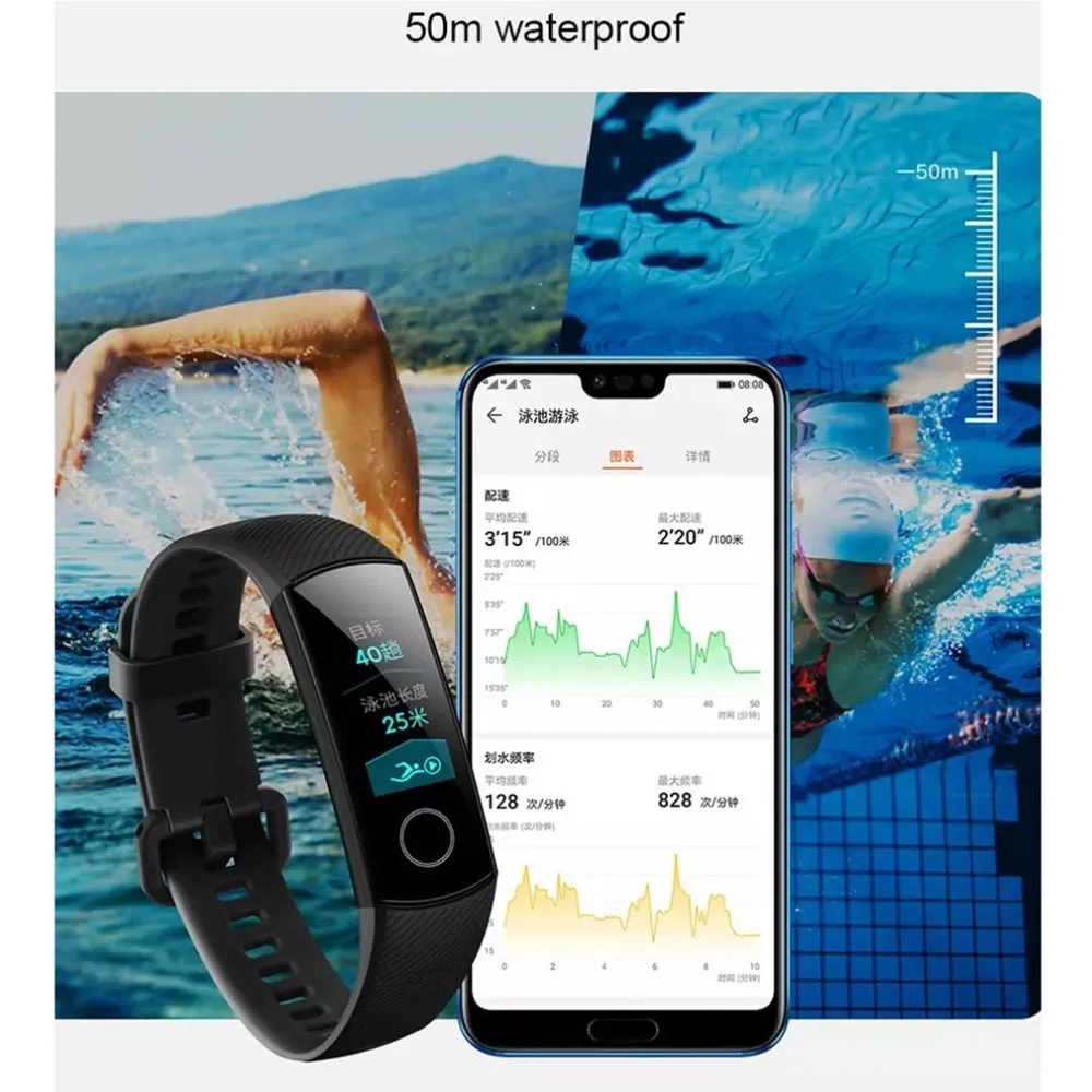 Смарт-браслет huawei Honor Band 4 Новинка 0,95 ''цветной Amoled сенсорный экран для плавания осанки обнаружения пульса сна оснастки