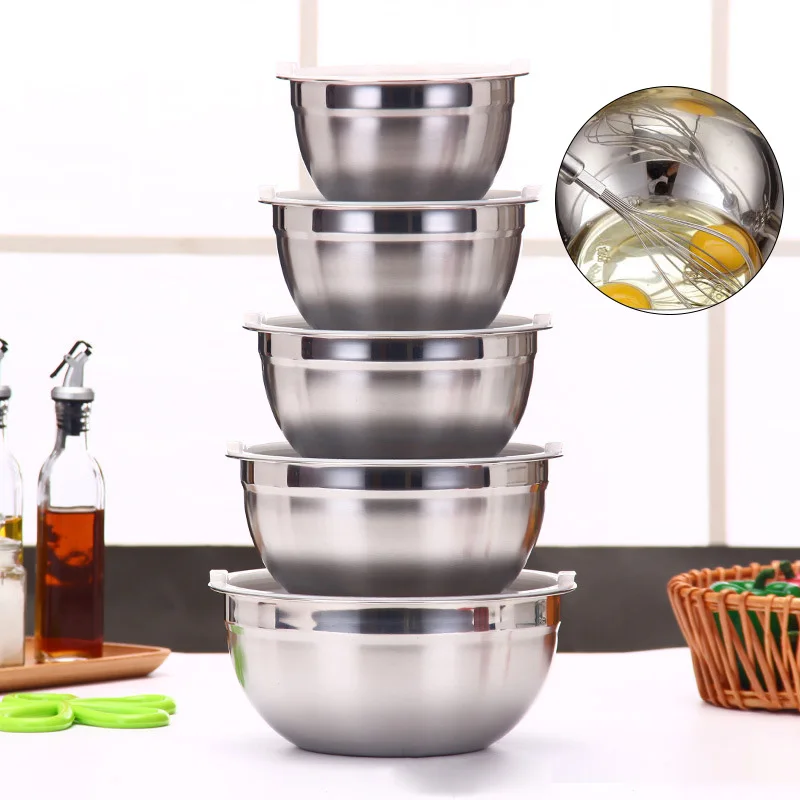 

18/20/22/24CM Mixing Bowl Stainless Steel Salad Bowl With Covers Lunch Box Fruit Food Storage Container Dinnerware Kitchen Tool
