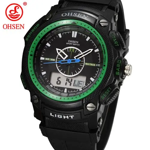 Montre Homme OHSEN Relogio, цифровые часы для мужчин, мужские, 30 м, для плавания, военные наручные часы, будильник, дата, секундомер, аналоговые часы, мужские спортивные часы - Цвет: Зеленый