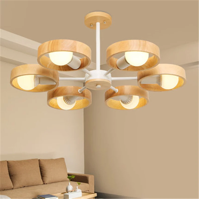 

LED simple creative chandelier 3/5/6/8 solid wood head ceiling light lighting chandelier bedroom lighting indoor restaurant
