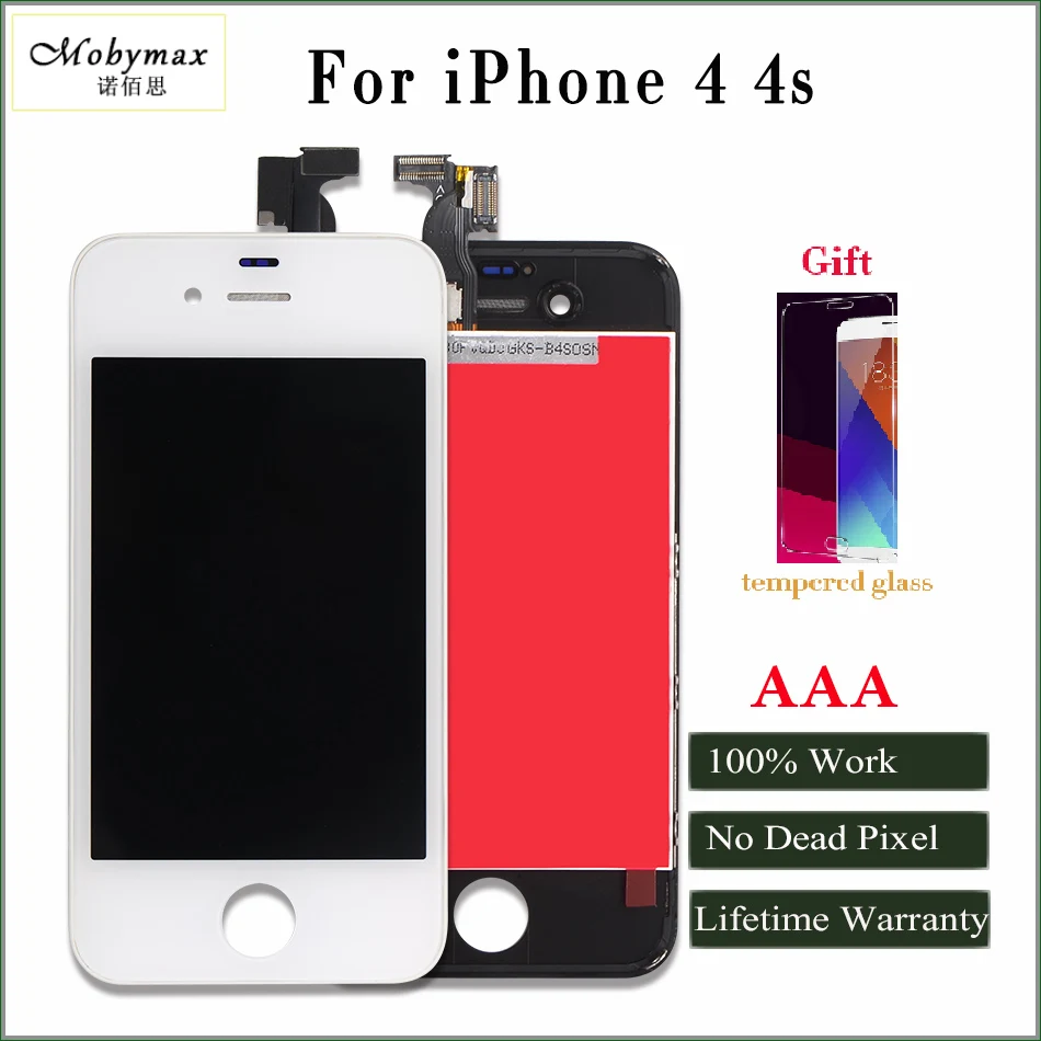 

Mobymax 3pcs All Test Work Perfect LCD Display For iPhone 4 4s Touch Screen Digitizer Assembly Replacement No Dead Pixel+Gifts