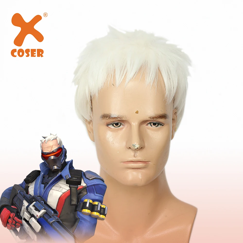 

XCOSER Overwatch Soldier 76 Wig Professional Cosplay Wig High Temperature Fiber Halloween Party Cosplay Prop Cool Headwear Man
