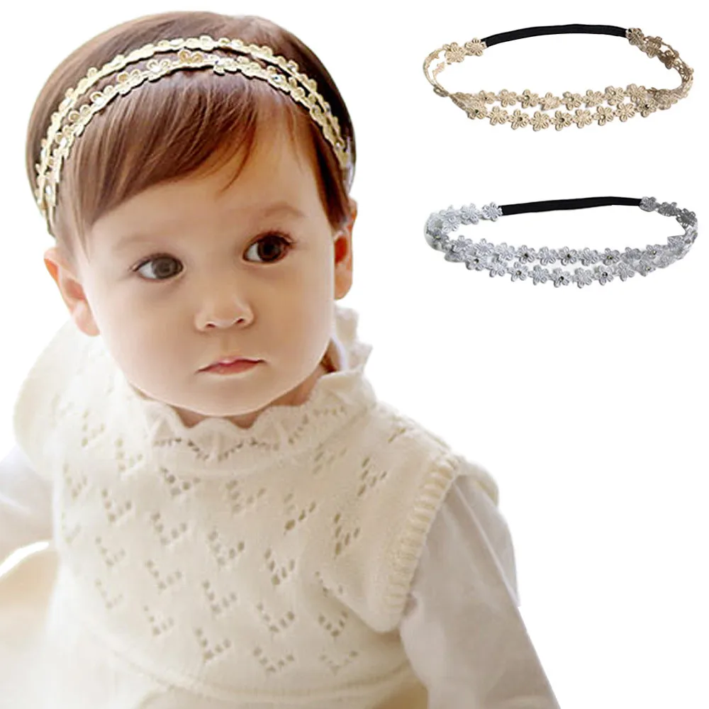 crochet baby accessories Gold/silver Flower Baby Headband Fashion Hair band For Baby Girls Headbands Flowers Children Hair Accessories Baby Hairband pacifier for baby Baby Accessories