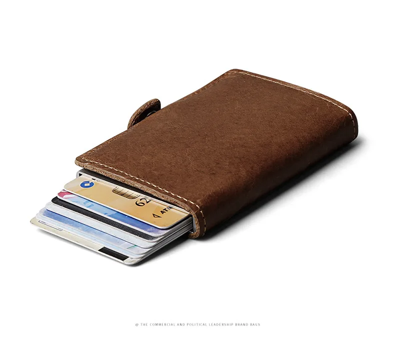 Genuine Leather Men Aluminum Wallet Back Pocket ID Card holder RFID Blocking Mini Magic Wallet Automatic Credit Card Coin Purse