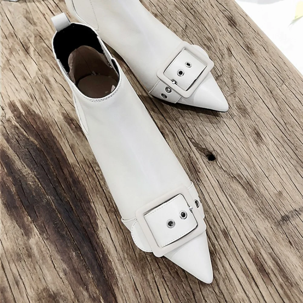 

2018 Spring New Solid Color Elastic Band Genuine Leather Sexy Casual Fashion Cat with Belt Buckle Single / Velvet Women Boots