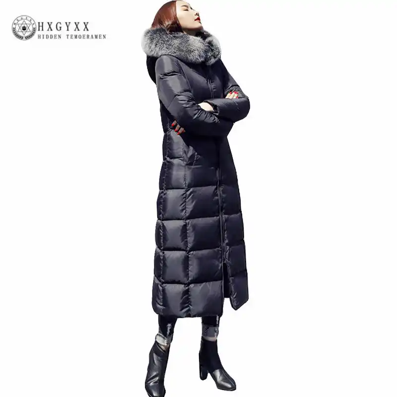 2019 90 Goose Feather Coat Long Black Shiny Thick Warm Loose Down Parka White Duck Puffer