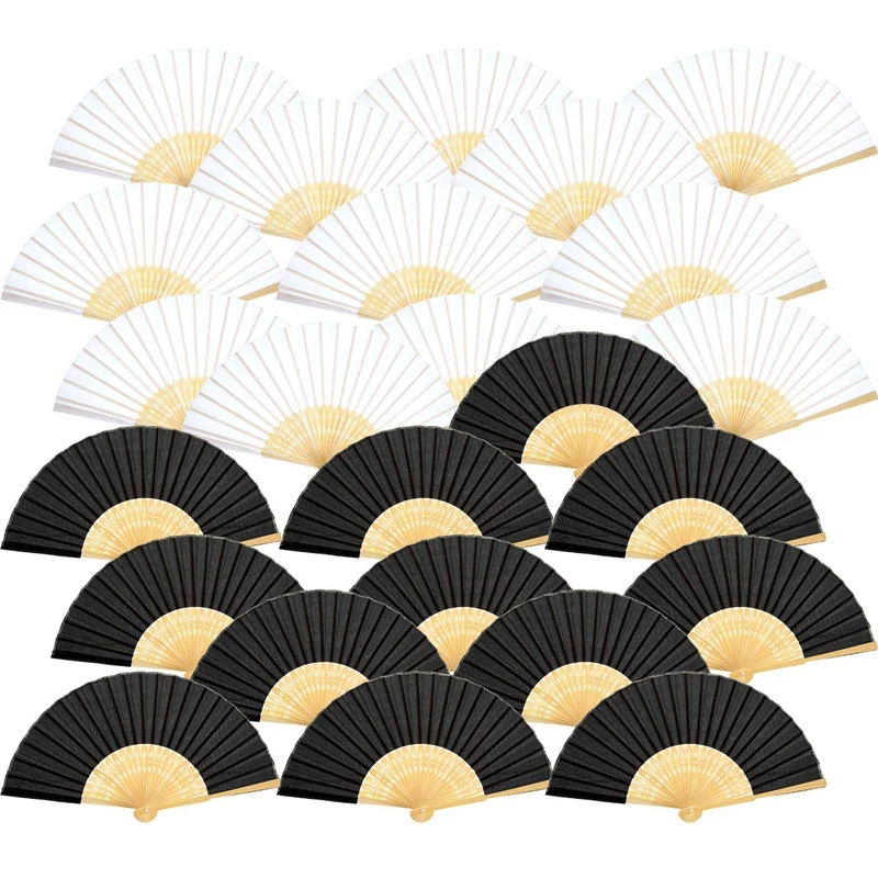 

Handheld Fan Bamboo Folding Fan Fan Church Wedding Gift Folding Fan, Stage Fan, Party Supplies, Diy Decoration (White And Blac