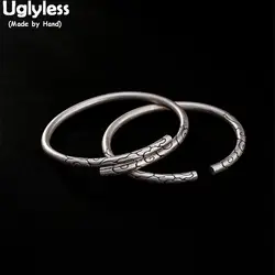 Uglyless 100% Настоящее твердое 990 чистое серебро этнические ювелирные изделия для женщин ручной работы резные тотемные узоры незамкнутные