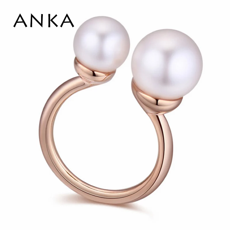 

New Hot Sale Trendy Jewelry Double simulated-Pearl Ring Vintage Wedding Rings Women Crystals from Austria #114515