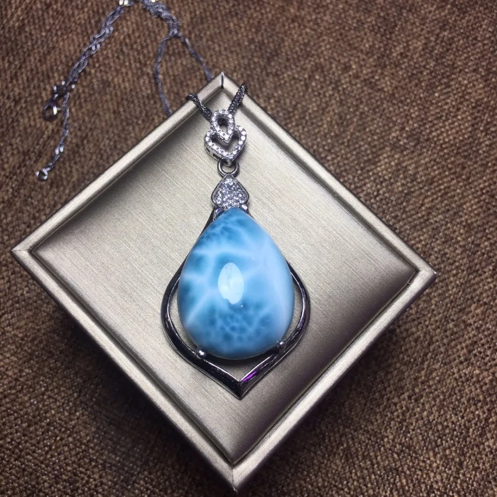 

Fine jewelry Real 925 Sterling silver s925 solid silver 100% Natural Larimar Female Pendant Necklace for women Fine Necklaces