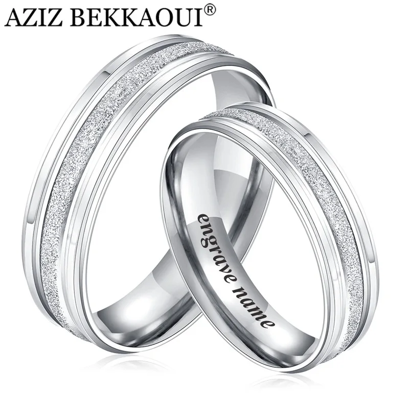 AZIZ BEKKAOUI Couple Rings Stainless Steel Wedding Rings Engrave Name Rings For Lover Engagement Promise Jewelry Dropshipping