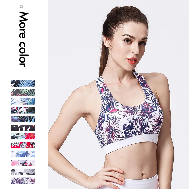

Fitness Women Sports Bra Flower Print Breathable Yoga Bra Running Pad Cropped Tank Workout Tops Push Up Gym Underwear Quick Dry