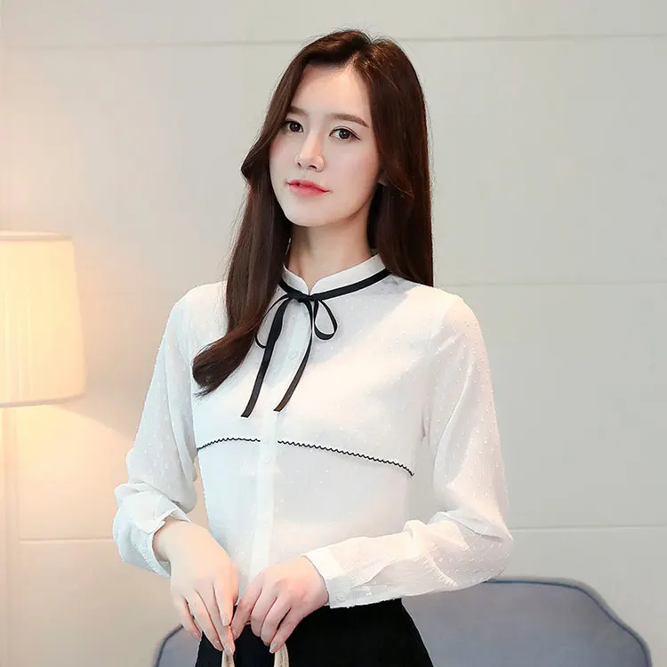 New Arrival Autumn Tops Women Shirts Office Chiffon Blouse Women 2019 Fashion Long Sleeve White Shirt Female Bow Work Blusas Mujer  (6)