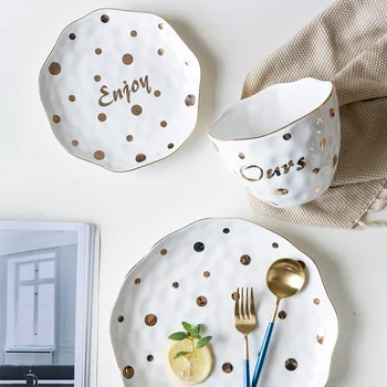 

Gold dots dish & plate dinner food plate bowl enjoy kitchen dinnerwares 8inch/11inch