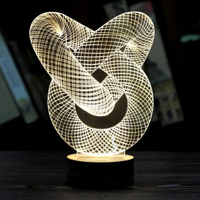 

2019 New Night Light Optical 3D Chain Link Lighting Laser Cut Desk Lamp USB LED Birthday Valentines Day Gift 3D Visualization #X