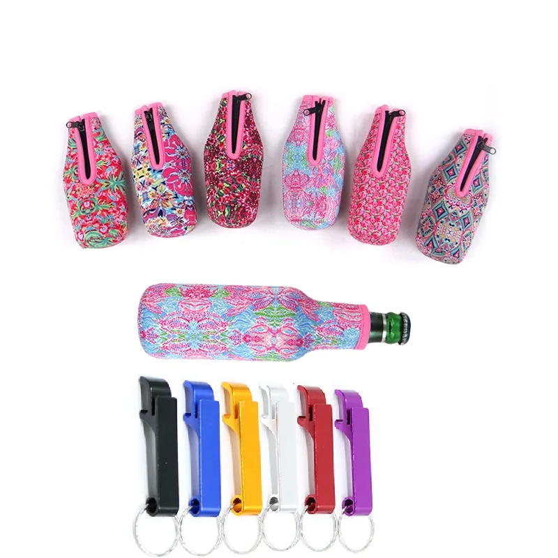 

1PC 330ML Beer Bottle Cooler Sleeve Design Neoprene Zipper Sleeve Stitched Insulated Beer Bottle Covers with Bottle Opener