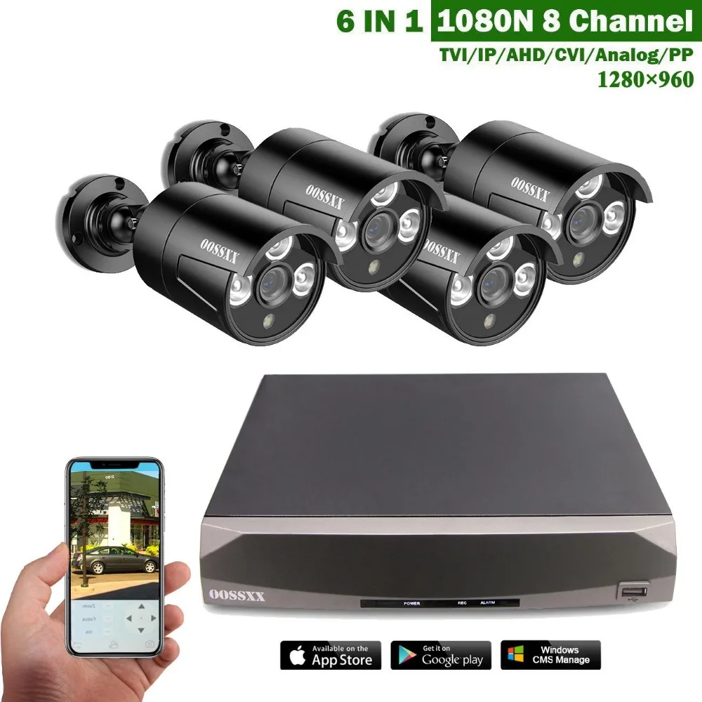 

OOSSXX 8CH CCTV Camera System 1080N DVR 4PCS 1.3MP IR Weatherproof Outdoor Video Surveillance Security Camera System 8CH DVR Kit