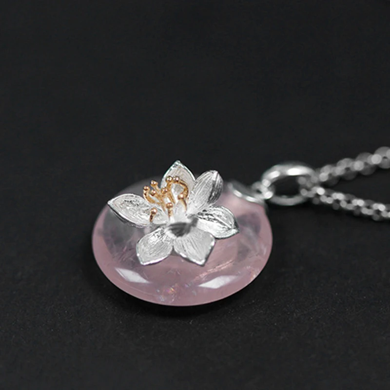 Lotus Fun Real 925 Sterling Silver Natural Pink Stone Handmade Design Fine Jewelry Lotus Whispers Pendant without Necklace