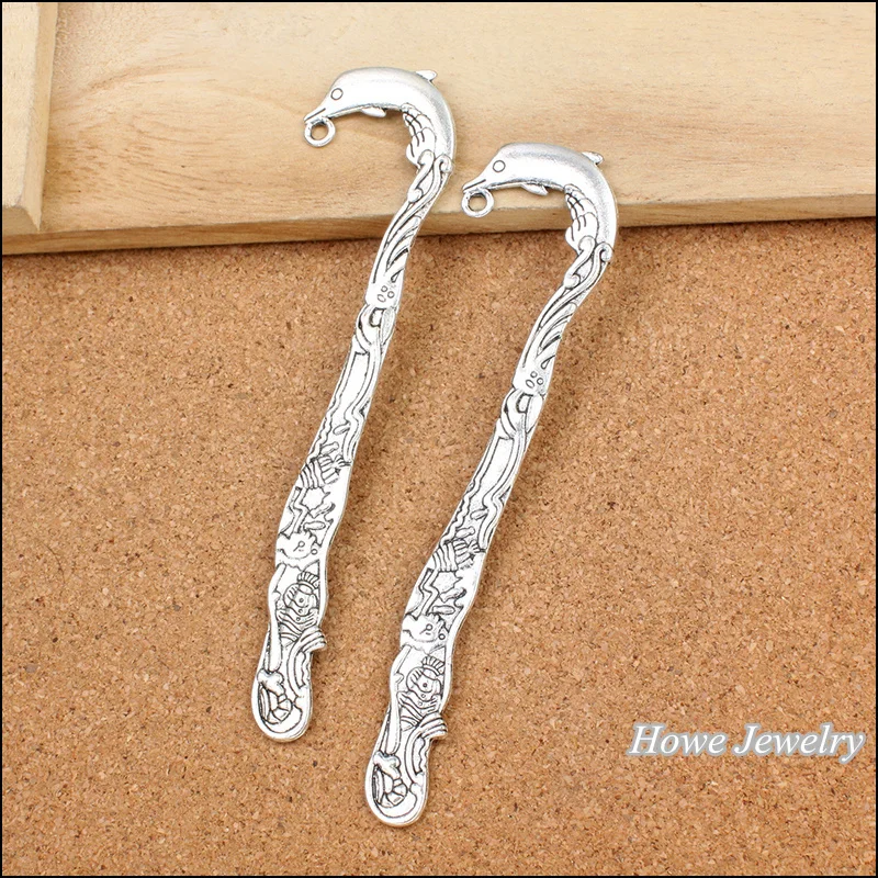 

4pcs Vintage zinc alloy Charm Antique Silver Dolphins bookmark pendant fit Bracelet Necklace metal jewelry accessories Making