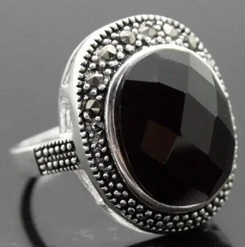 Free shipping 17 * 21mm RARE NATURAL FACETS BLACK MARCASITE 925 SILVER RING SIZ 7/8/9/10 for valentise gift | Украшения и